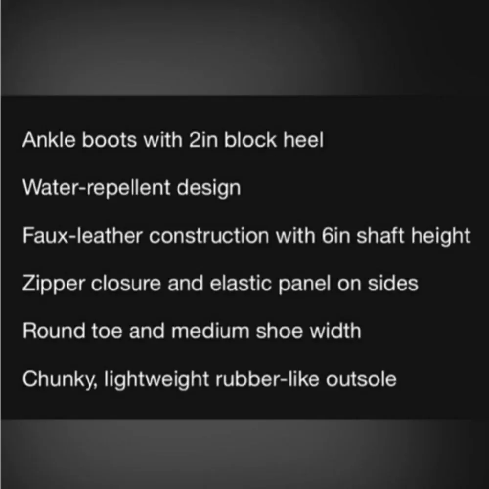 BRAND new ankle water repellent black boots with 2in block heel
